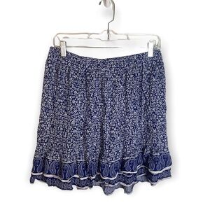 Ava Christine Blue and White Floral Ruffle Mini Skirt Size M